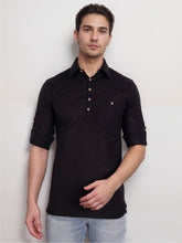 Navkanj Men's Slim Fit Spread Collar Cotton Black Color Short Kurta